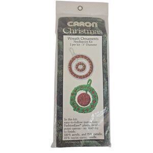 Vintage Caron Christmas Wreath Ornaments Needlepoint Kit 2 Pack 3" Diameter